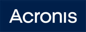 Texte "Acronis" en blanc sur fond bleu foncé.