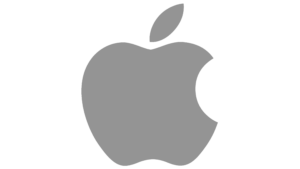 Logo d'une pomme croquée grise sur fond vert.