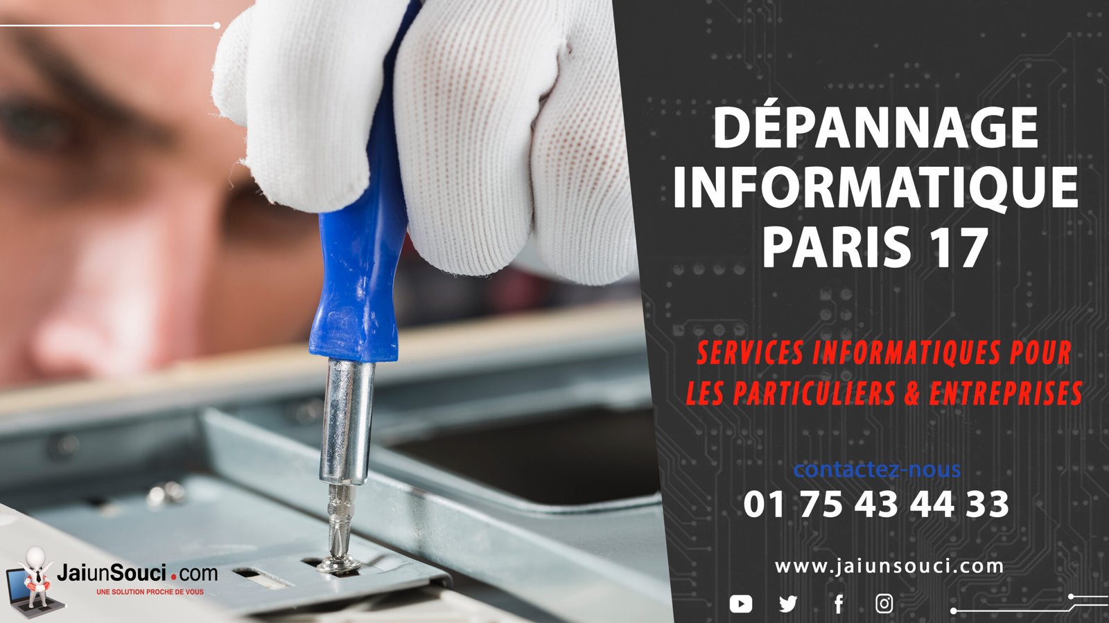 Dépannage informatique Paris 17, services pour particuliers et entreprises, site jaionsouci.com.