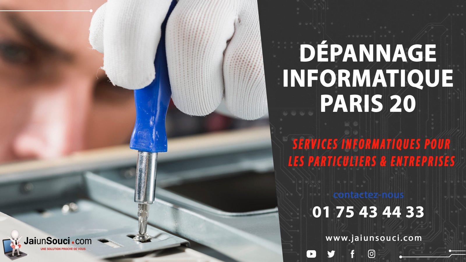 Dépannage informatique à Paris 20 pour particuliers et entreprises, contact disponible.