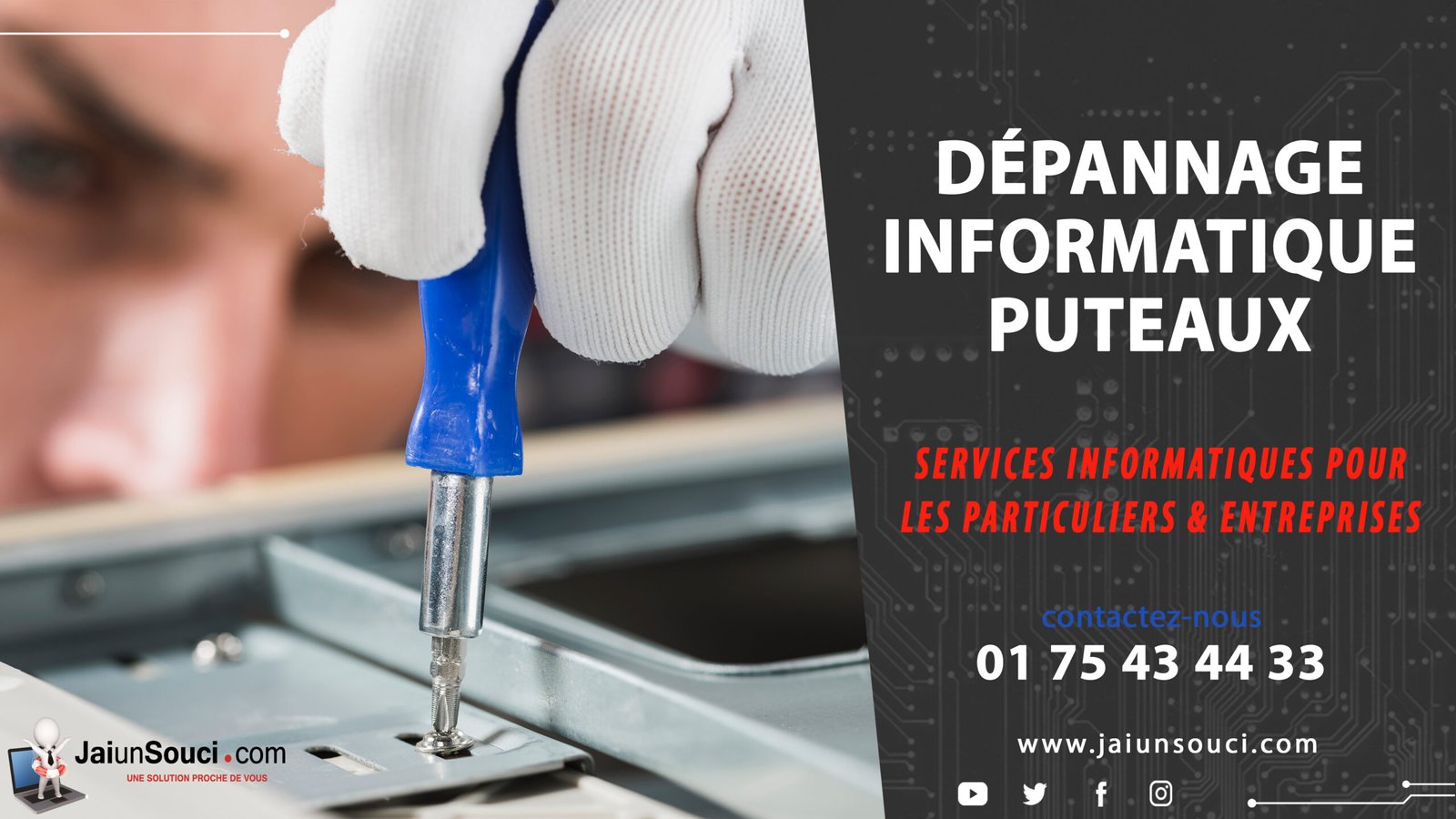 Dépannage informatique à Puteaux, contact www.jaiunsouci.com, téléphone 01 75 43 44 33