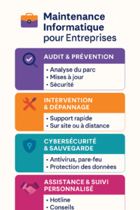 audit, dépannage, cybersécurité, assistance personnalisée.