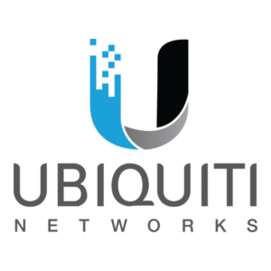 grand "U" stylisé bleu/noir, texte "UBIQUITI NETWORKS".