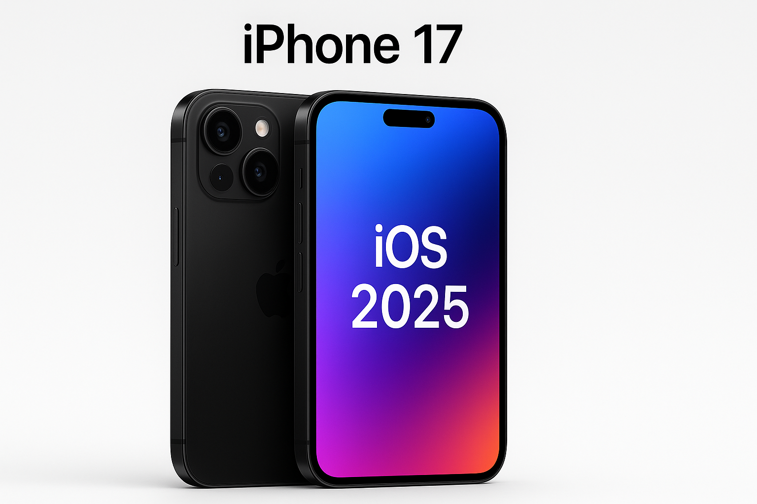 iPhone 17 noir affichant l’écran d’accueil avec iOS 2025.