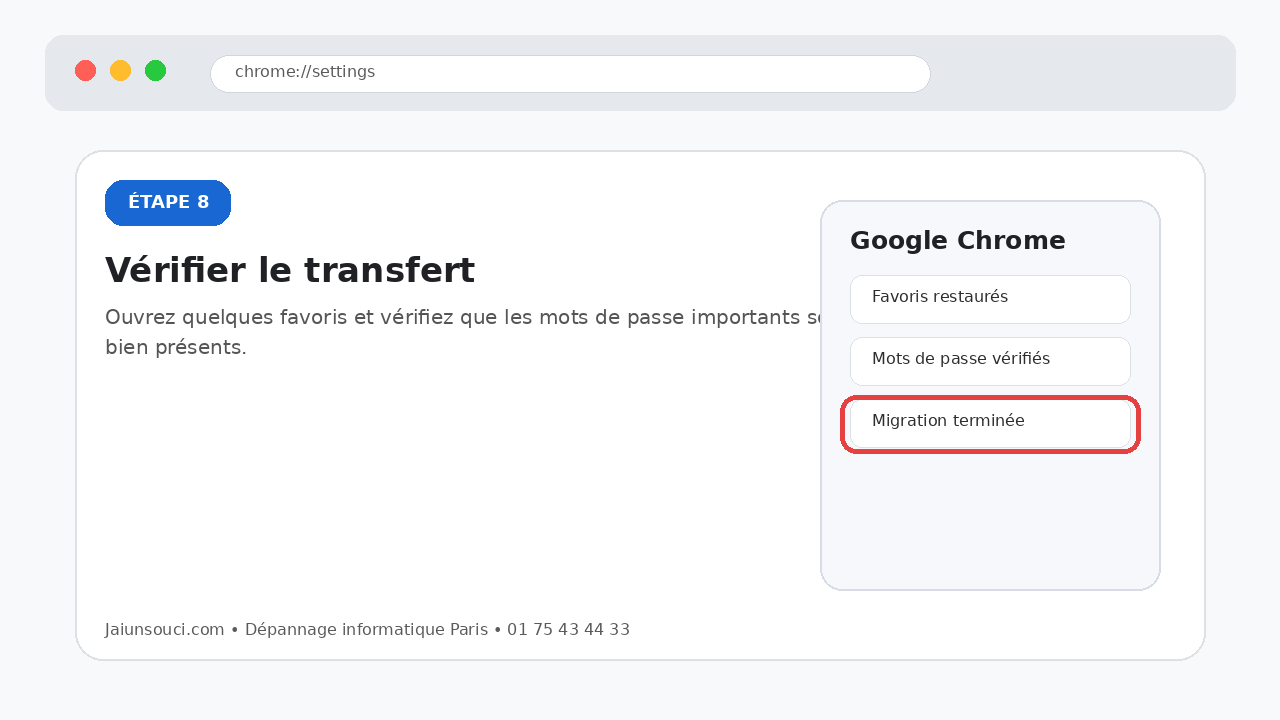 Vérifier que le transfert Chrome est réussi sur le nouveau PC