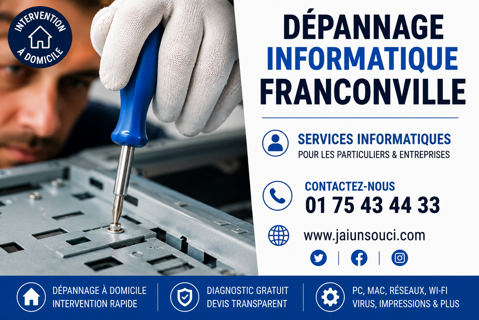 Dépannage informatique Franconville – Réparation PC, Mac, Wi-Fi, box Internet et suppression de virus
